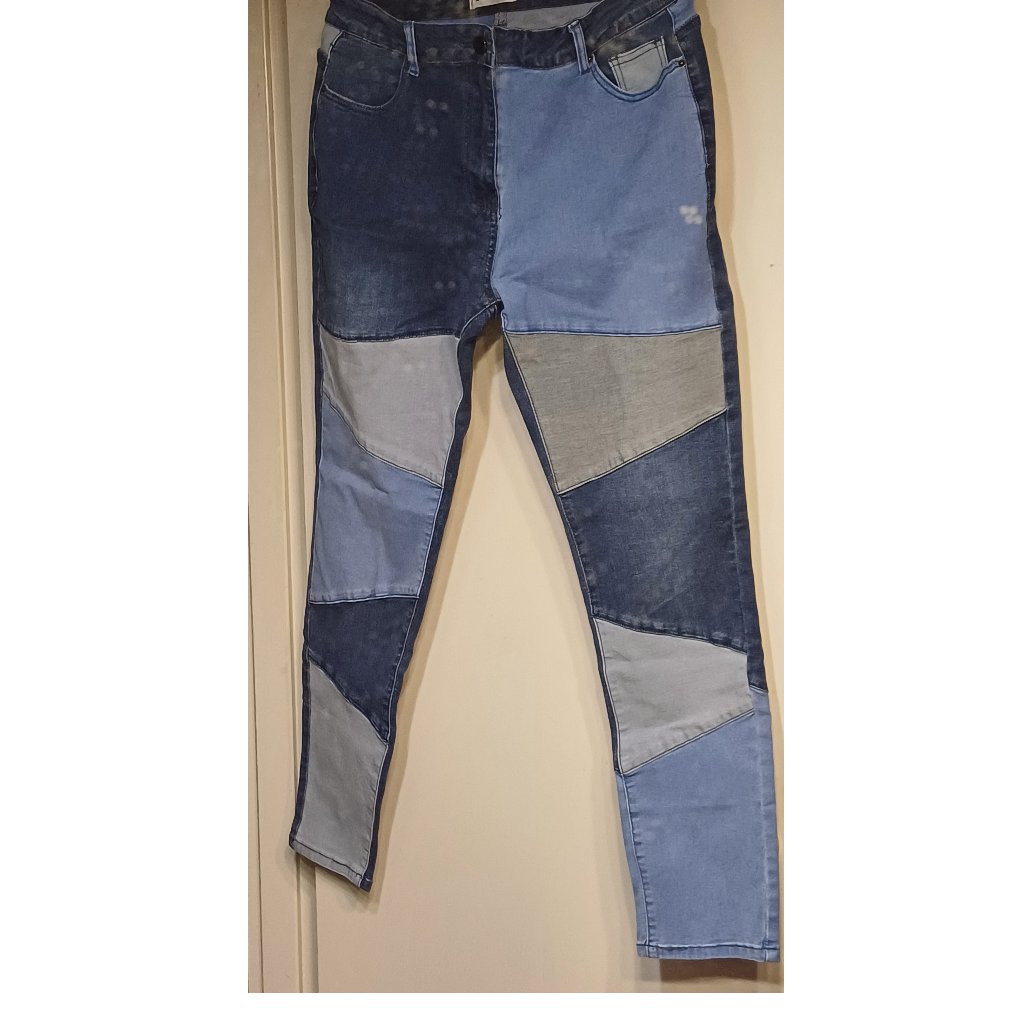 Blue Jeans Stretch Denim Colorblock 14 16 1xl Straight Leg Stretchy Skinny Ankle
